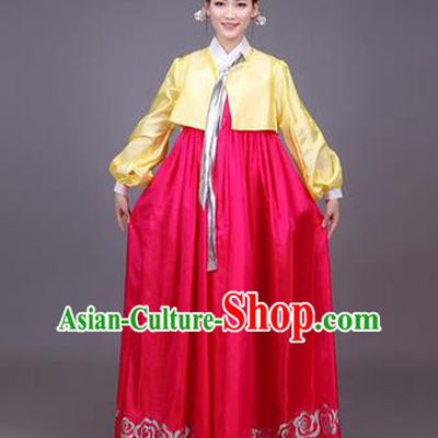 Traditional Korean Nationality Dance Costume, Chinese Minority Nationality Korea Ancient Embroidery Hanbok Dress for Women