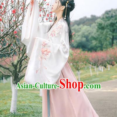 Traditional Chinese Han Dynasty Imperial Princess Costume, Elegant Hanfu Clothing Blouse and Skirts, Chinese Ancient Young Lady Embroidered Dress for Women