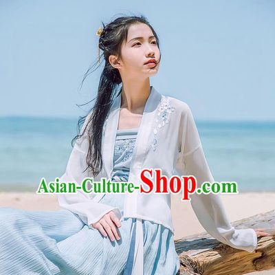 Traditional Chinese Tang Dynasty Imperial Princess Embroidery Costume, Elegant Hanfu Clothing Blouse and Skirts Suspenders Complete Set, Chinese Ancient Young Lady Dress for Women