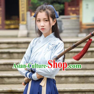 Traditional Chinese Han Dynasty Young Lady Embroidery Costume, Elegant Hanfu Clothing Chinese Ancient Swordsman Dress for Women