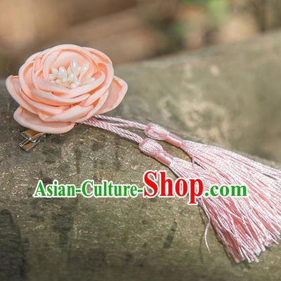 Traditional Chinese Ancient Wedding Hair Accessories, China Hanfu Pink Flowers Tassel Hairpins for Women