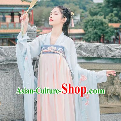Traditional Chinese Tang Dynasty Imperial Princess Costume, Elegant Hanfu Clothing Chinese Ancient Young Lady Embroidered Ru Dress for Women