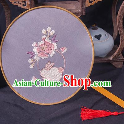 Traditional Chinese Ancient Hanfu Palace Princess Printing Flower Round Fans for Women