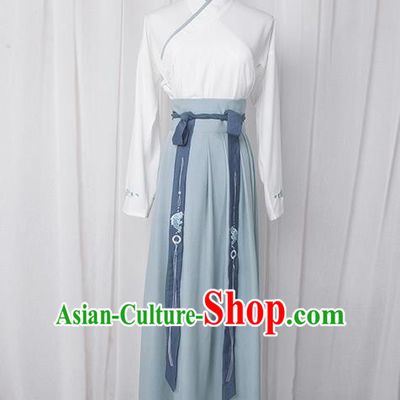 Traditional Chinese Han Dynasty Palace Princess Costume Blouse and Dress Complete Set, Elegant Hanfu Clothing Embroidered Fish Dress, Chinese Ancient Princess Clothing for Women