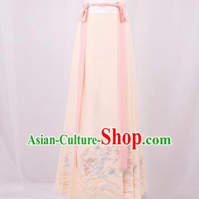 Traditional Chinese Ming Dynasty Young Lady Costume, Elegant Hanfu Clothing Embroidered Pink Horse-face Skirt, Chinese Ancient Princess Clothing for Women