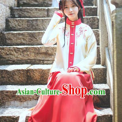 Traditional Chinese Ming Dynasty Young Lady Costume, Elegant Hanfu Clothing Embroidered Blouse and Skirt, Chinese Ancient Princess Clothing for Women
