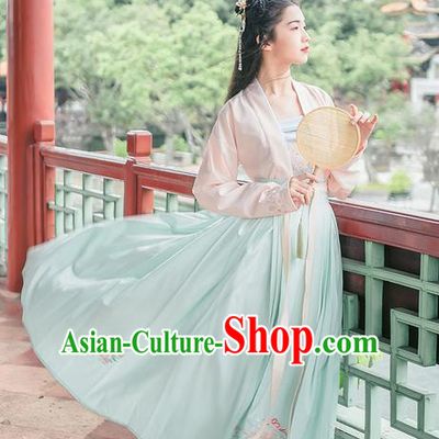 Traditional Chinese Tang Dynasty Palace Princess Costume Blouse Boob Tube Top and Dress Complete Set, Elegant Hanfu Clothing Embroidered Dress, Chinese Ancient Princess Clothing for Women