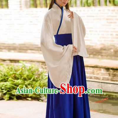 Traditional Chinese Han Dynasty Palace Princess Costume, Elegant Hanfu Clothing Blue Middle-Skirt, Chinese Ancient Princess Clothing for Women