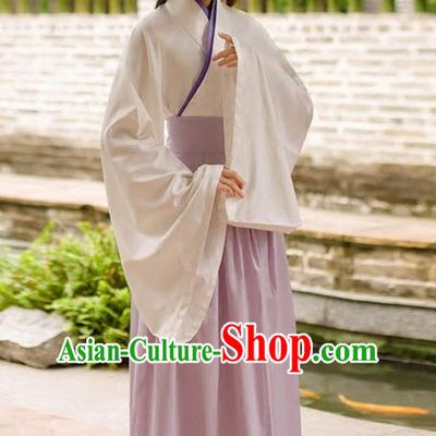 Traditional Chinese Han Dynasty Palace Princess Costume, Elegant Hanfu Clothing Light Purple Middle-Skirt, Chinese Ancient Princess Clothing for Women