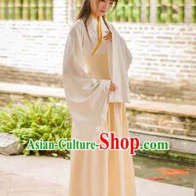 Traditional Chinese Han Dynasty Palace Princess Costume, Elegant Hanfu Clothing Beige Middle-Skirt, Chinese Ancient Princess Clothing for Women