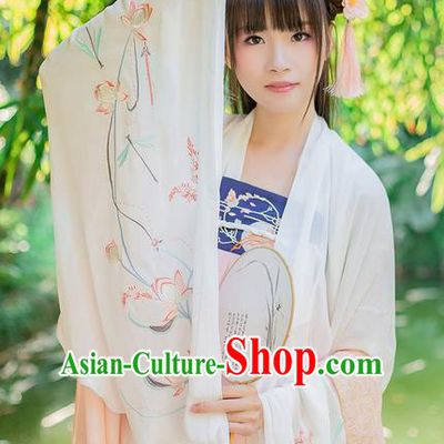 Traditional Chinese Tang Dynasty Palace Princess Costume, Elegant Hanfu Clothing Embroidered Chiffon White Wide Sleeve Cardigan, Chinese Ancient Princess Clothing for Women