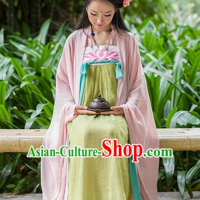 Traditional Chinese Tang Dynasty Palace Princess Costume, Elegant Hanfu Clothing Chiffon Pink Wide Sleeve Cardigan, Chinese Ancient Princess Clothing for Women