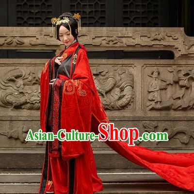 Traditional Chinese Han Dynasty Palace Empress Wedding Costume Complete Set, Elegant Hanfu Clothing Bride Embroidered Dress, Chinese Ancient Queen Clothing for Women