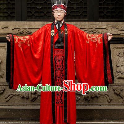 Traditional Chinese Han Dynasty Minister Costume, Elegant Hanfu Clothing Wedding Bridegroom Robes Chinese Ancient Gwanbok for Men