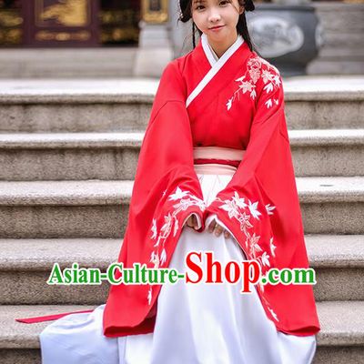 Traditional Chinese Han Dynasty Palace Princess Costume, Elegant Hanfu Clothing Embroidered Maple Leaf Blouse, Chinese Ancient Princess Clothing for Women