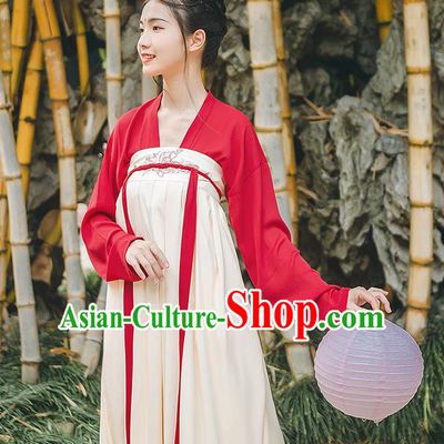 Traditional Chinese Tang Dynasty Palace Princess Costume, Elegant Hanfu Clothing Embroidered Red Ru Dress, Chinese Ancient Princess Clothing for Women