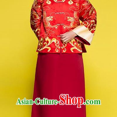 Traditional Chinese Wedding Costume Tang Suits Wedding Red Clothing, Ancient Chinese Bridegroom Toast Embroidered Long Flown for Men