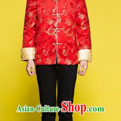 Traditional Chinese Wedding Costume Tang Suits Wedding Red Clothing, Ancient Chinese Bridegroom Embroidered Chinese Tunic Suit for Men