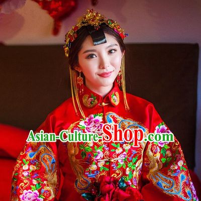 Traditional Chinese Wedding Xiuhe Suit Hair Accessories Hair Comb, Cnina Style Hanfu Phoenix Coronet Tassel Step Shake, Ancient Chinese Bride Hairpins Headwear for Women