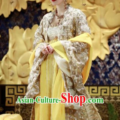 Traditional Ancient Chinese Imperial Consort Costume, Elegant Hanfu Clothing Chinese Tang Dynasty Imperial Empress Tailing Embroidered Dress for Women