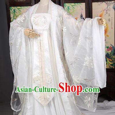 Traditional Chinese Swordswoman Costume, Elegant Hanfu Cosplay Clothing Ancient Chinese Peri White Dress for Women