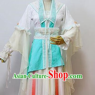 Traditional Chinese Tang Dynasty Young Lady Costume, Elegant Hanfu Cosplay Peri Clothing Ancient Chinese Princess Green Dress for Women
