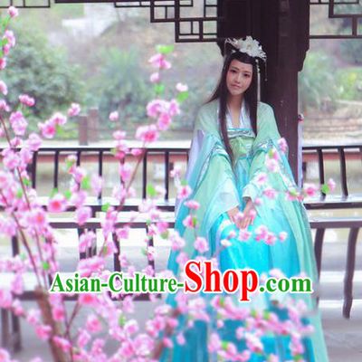 Traditional Chinese Cosplay Nobility Lady Costume, Chinese Ancient Hanfu Tang Dynasty Imperial Princess Blue Slip Dress Clothing for Women