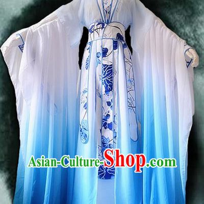 Traditional Chinese Cosplay Nobility Lady Costume, Chinese Ancient Hanfu Han Dynasty Imperial Princess Blue Lotus Dress Clothing for Women