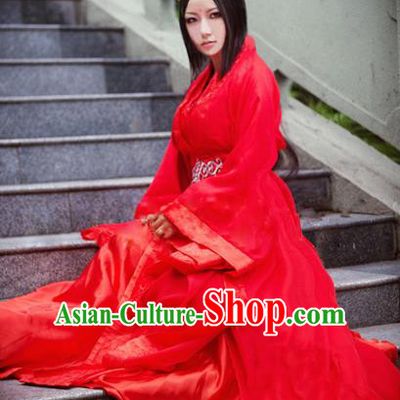 Traditional Chinese Cosplay Imperial Consort Wedding Costume, Chinese Ancient Bride Hanfu Han Dynasty Wedding Red Clothing for Women