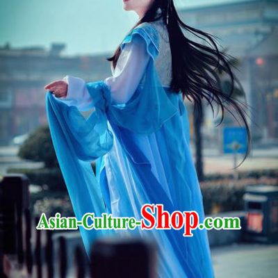 Traditional Chinese Cosplay Imperial Princess Costume, Chinese Ancient Hanfu Han Dynasty Young Lady Blue Dress Clothing for Women
