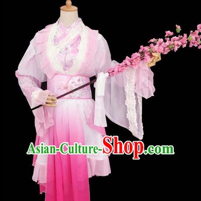 Traditional Chinese Cosplay Palace Lady Dance Fairy Costume, Chinese Ancient Ink Painting Plum Blossom Hanfu Tang Dynasty Princess Pink Dress Clothing for Women