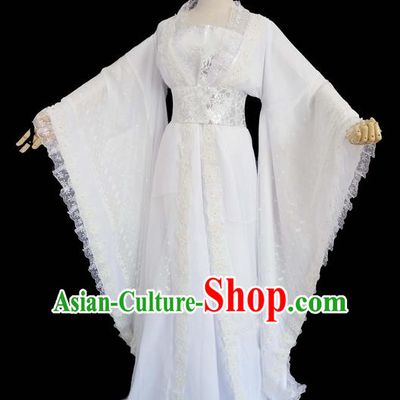 Traditional Chinese Han Dynasty Imperial Princess Costume, Elegant Hanfu Clothing Blouse and Skirts, Chinese Ancient Young Lady Embroidered White Lace Dress for Women
