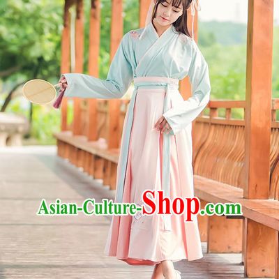 Traditional Chinese Han Dynasty Young Lady Costume, Elegant Hanfu Clothing Embroidered Blouse and Skirt, Chinese Ancient Imperial Princess Dress for Women