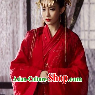 Traditional Ancient Chinese Wedding Bride Costume and Headwear Complete Set, The Legend of the Condor Heroes Chinese Song Dynasty Princess Hanfu Dress Clothing for Women