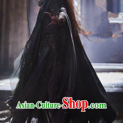 Traditional Ancient Chinese Evil Female Costume and Headwear Complete Set, The Legend of the Condor Heroes Chinese Song Dynasty Mei Chaofeng Hanfu Dress Swordswoman Clothing for Women