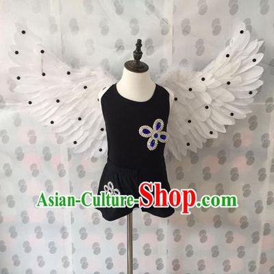 Top Grade Compere Professional Performance Catwalks Swimsuit Costume, Children Feather Formal Dress Modern Dance Fancywork Black Clothing for Boys Kids