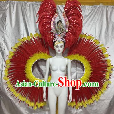 Top Grade Compere Professional Performance Catwalks Costume, Traditional Brazilian Samba Dance Rio Carnival Feather Props Modern Dance Fancywork Clothing for Women