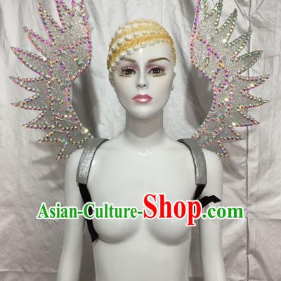 Top Grade Compere Professional Performance Catwalks Costume, Traditional Brazilian Samba Dance Rio Carnival Props Wings Modern Dance Fancywork Clothing for Women