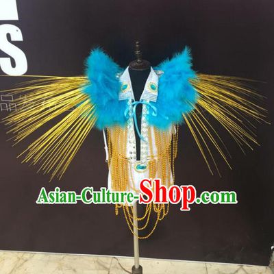 Top Grade Compere Professional Performance Catwalks Costume, Traditional Brazilian Samba Dance Rio Carnival Props Feather Modern Dance Fancywork Swimsuit Clothing for Kids