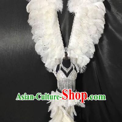 Top Grade Compere Professional Performance Catwalks Costume, Traditional Brazilian Samba Dance Rio Carnival Feather Modern Dance Fancywork Swimsuit Clothing for Kids