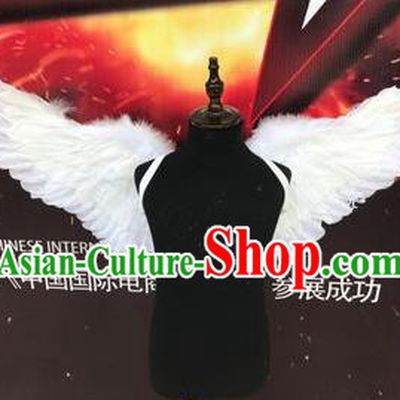 Top Grade Compere Professional Performance Catwalks Halloween White Feather Wings, Traditional Brazilian Rio Carnival Dance Fancywork Clothing for Kids