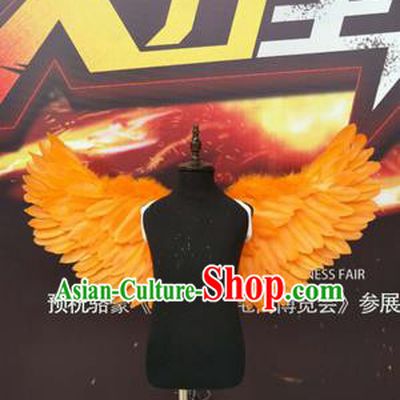 Top Grade Compere Professional Performance Catwalks Halloween Orange Feather Wings, Traditional Brazilian Rio Carnival Dance Fancywork Clothing for Kids