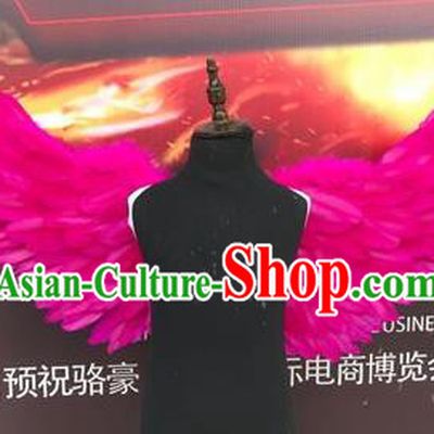 Top Grade Compere Professional Performance Catwalks Halloween Rosy Feather Wings, Traditional Brazilian Rio Carnival Dance Fancywork Clothing for Kids
