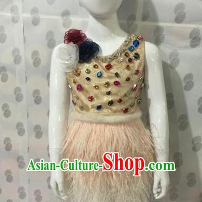 Top Grade Compere Professional Performance Catwalks Costumes, Traditional Brazilian Rio Carnival Dance Full Dress Fancywork Swimsuit Bikini Clothing for Kids