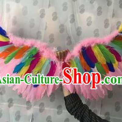 Top Grade Compere Professional Performance Catwalks Halloween Colorful Feather Wings, Traditional Brazilian Rio Carnival Dance Fancywork Clothing for Kids