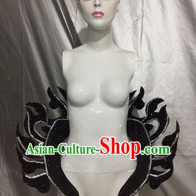 Top Grade Compere Professional Performance Catwalks Black Backplane, Traditional Brazilian Rio Carnival Samba Dance Props