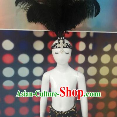 Top Grade Compere Professional Performance Catwalks Costume and Headwear, Traditional Brazilian Rio Carnival Samba Opening Dance Feather Swimsuit Clothing for Kids