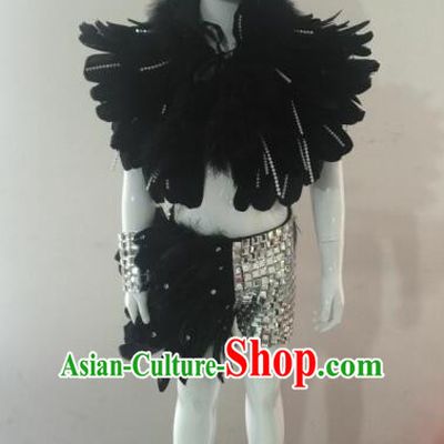 Top Grade Compere Professional Performance Catwalks Costumes, Traditional Brazilian Rio Carnival Samba Opening Dance Feather Swimsuit Clothing for Kids