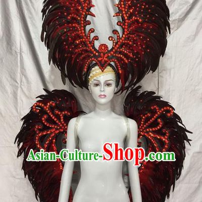 Top Grade Compere Professional Performance Catwalks Costumes, Traditional Brazilian Rio Carnival Samba Dance Feather Wings Suit Fancywork Clothing for Kids