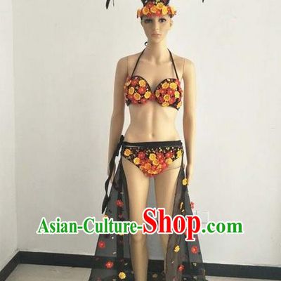 Top Grade Professional Performance Catwalks Swimsuit Costume, Modern Dance Modern Fancywork Long Trailing Dress for Women